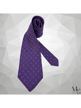 STEFANO RICCI Burgundy Blue Medallion Luxury Silk Tie Made In Italy 60"- 40" EUC